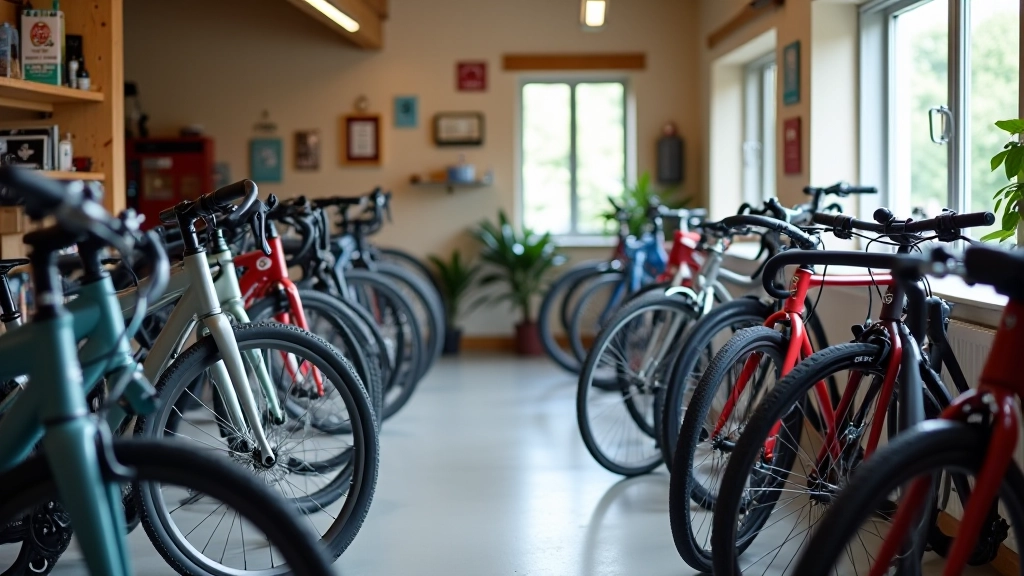 Multiple bicycles of different materials and colors displayed in a bike shop, showing aluminum and steel frame options